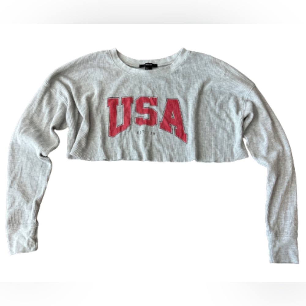Forever 21 USA Gray Cropped Long Sleeve